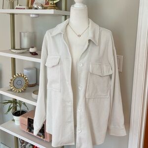 White Corduroy Button-Up Shacket Size L